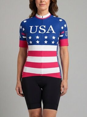 American Flag USA Cycling Jersey Stars & Stripes Womens Athletic Jersey OCG NWT